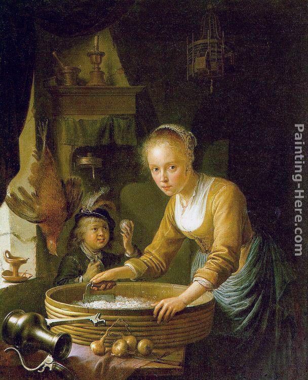 Girl Chopping Onions painting - Gerrit Dou Girl Chopping Onions art painting